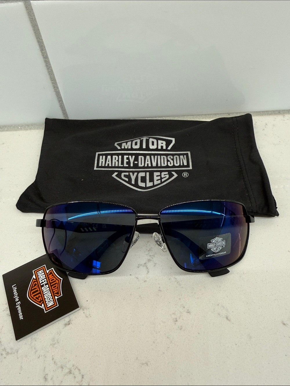 NWT Harley-Davidson Blue Mirrored Aviator Sunglasses